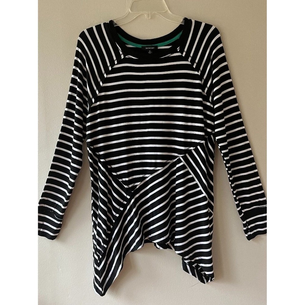 Dressbarn‎ Sz M White Black Striped Stretch Pullover Blouse Loose Fit